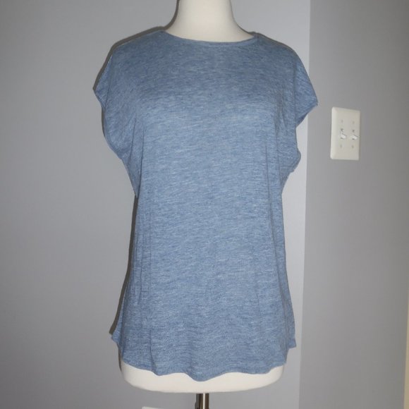 Theory Ginala Cash Casual Top Linen Scoop Neck Tee - Picture 2 of 8